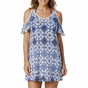 Solitaire Swim Embroidered Cold Shoulder Cover Up Beach European Summer Vacation